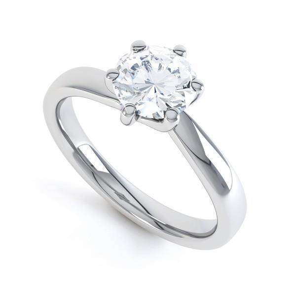 64661 Six Prong Set 1.60 CT Solitaire Round Diamond Wedding Ring, White Gold - Size 6.5