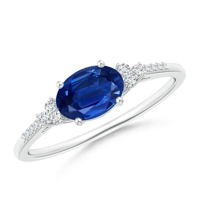 64662 3.50 CT Prong Set Sapphire & Diamonds Anniversary Ring, White Gold - Size 6.5