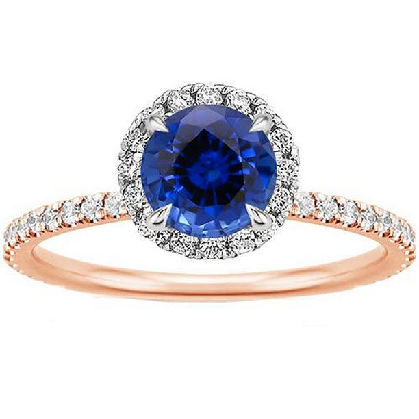 Picture of Harry Chad Enterprises 65488 Two Tone Blue Sapphire Halo 2.40 CT Prong Set Diamond Ring&#44; Size 6.5