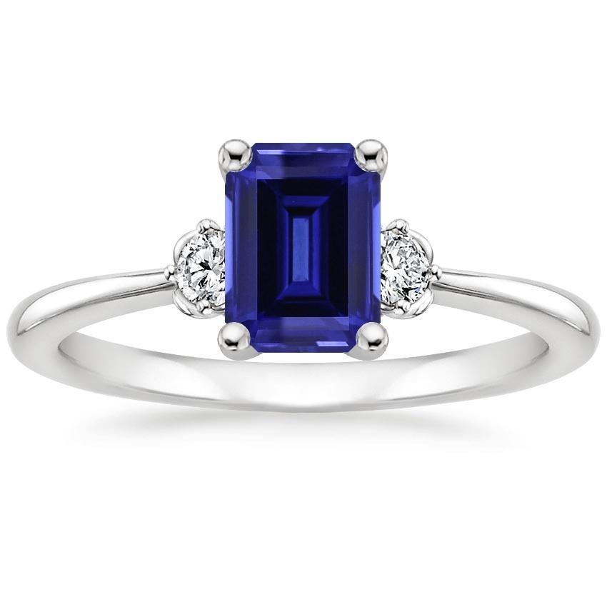 Picture of Harry Chad Enterprises 65500 3 CT Emerald Ceylon Sapphire & 3 Stone Diamond Ring&#44; Size 6.5
