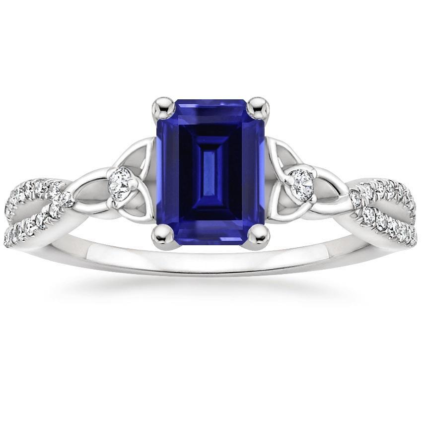 65508 3 CT Emerald Sri Lankan Sapphire Diamond Wedding Ring, Size 6.5