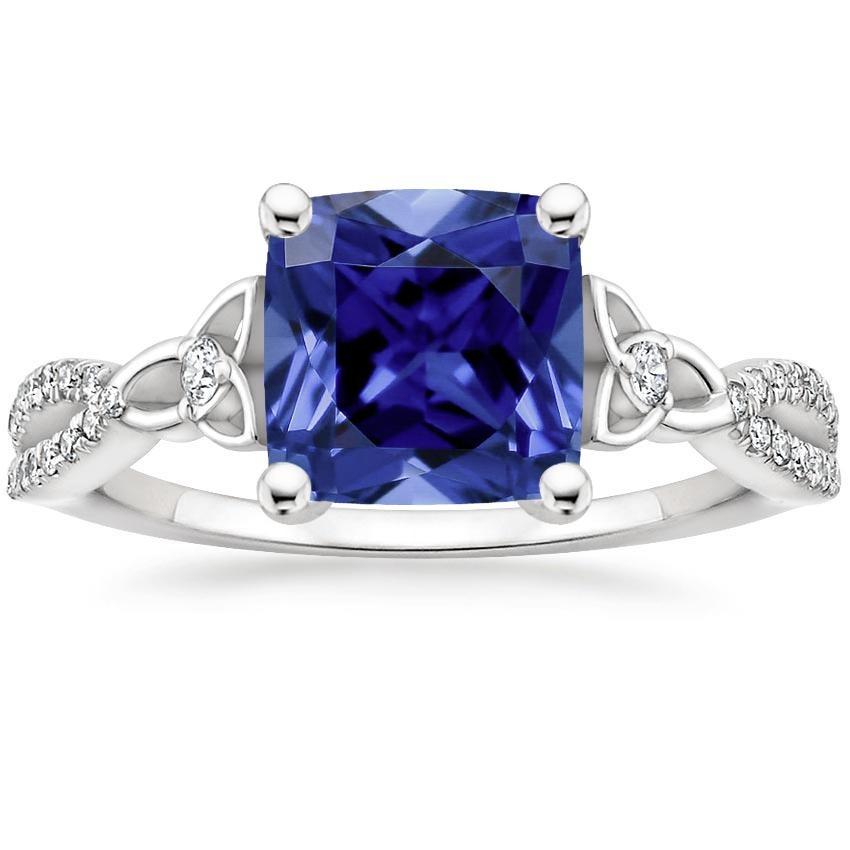 65509 3.25 CT Cushion Blue Ceylon Sapphire & Diamond Gemstone Ring, Size 6.5