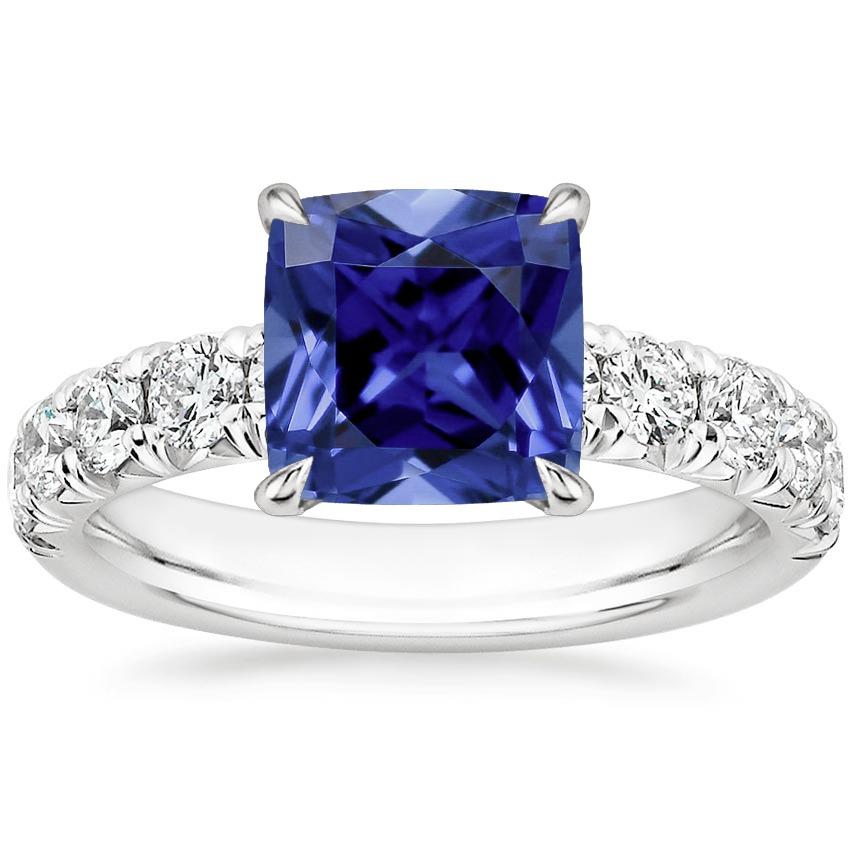 65517 3.25 CT Sri Lankan Sapphire Cushion Cut Ring with Accents, Size 6.5