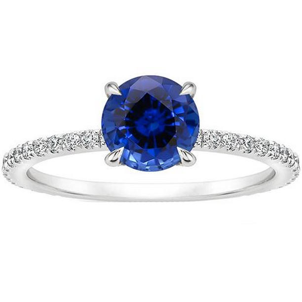 2.50 CT Ceylon Sapphire Engagement Ring with Accents, 14K Gold - Size 6.5