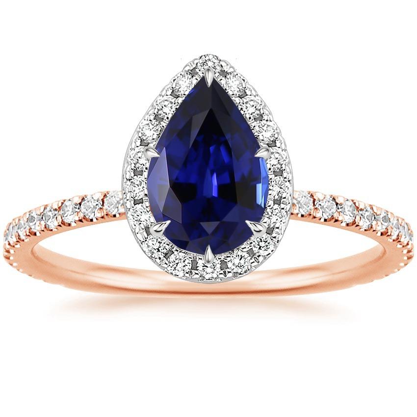 Picture of Harry Chad Enterprises 65555 6 CT Two Tone Ceylon Pear Sapphire Diamond Engagement Ring&#44; Size 6.5