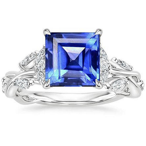 Picture of Harry Chad Enterprises 65556 Princess Cut Blue Sapphire 6.75 CT Fancy Diamond Ring&#44; Size 6.5