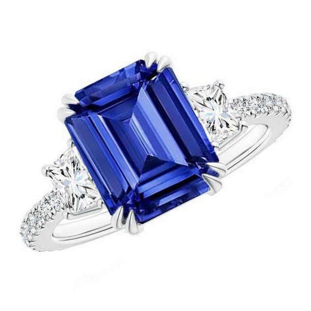 Picture of Harry Chad Enterprises 65559 11.50 CT 3 Stone Style Sri Lankan Sapphire Ring with Trapezoids&#44; Size 6.5