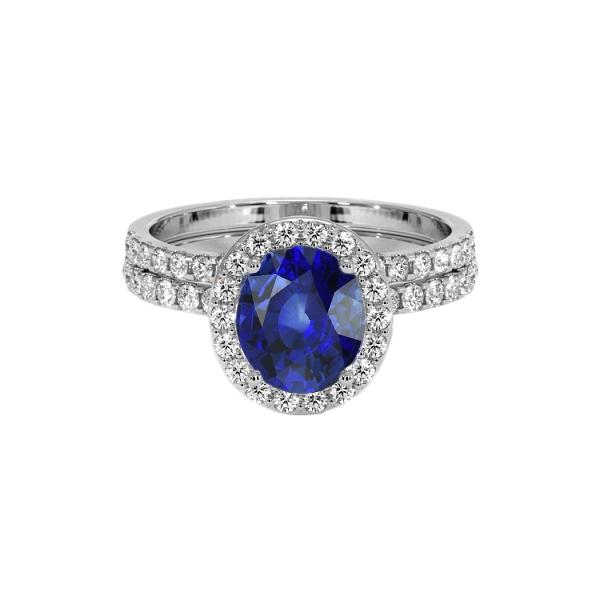 Picture of Harry Chad Enterprises 65565 10.25 CT Oval Blue Sapphire Halo Engagement Ring Set&#44; White Gold - Size 6.5
