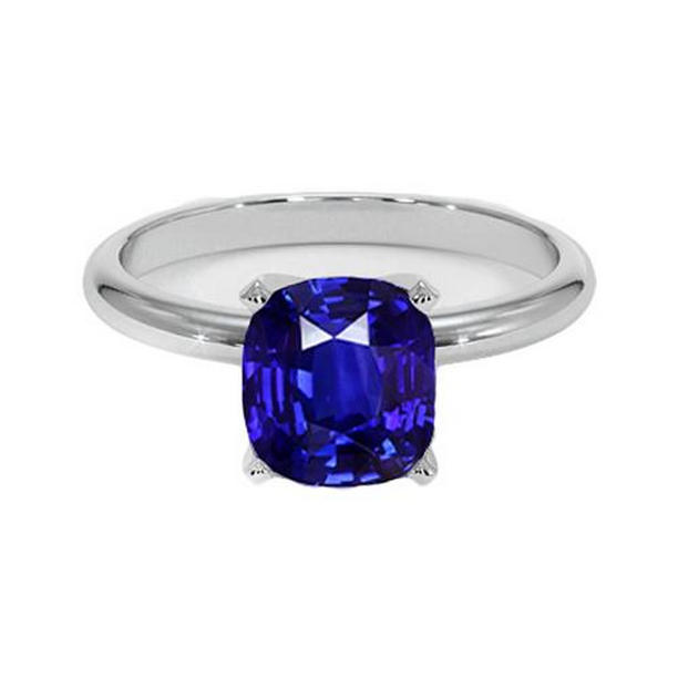 65567 2.25 CT White Gold Cushion Sri Lankan Sapphire Solitaire Ring, Size 6.5