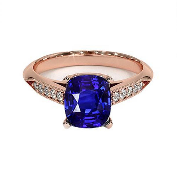 Picture of Harry Chad Enterprises 65569 Vintage Style Ceylon Cushion 5 CT Accents Sapphire Ring&#44; Rose Gold - Size 6.5