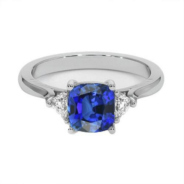 Picture of Harry Chad Enterprises 65573 2.75 CT 3 Stone Diamond Engagement Ring with One Blue Sapphire, Size 6.5