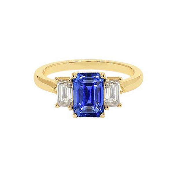 Picture of Harry Chad Enterprises 65576 9 CT Yellow Gold 3 Stone Blue Sapphire & Diamond Ring&#44; Size 6.5