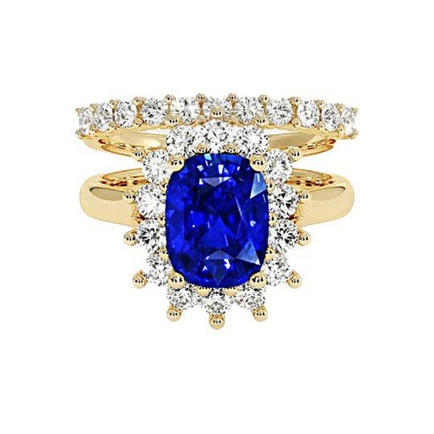 Picture of Harry Chad Enterprises 65578 7.50 CT Yellow Gold Ceylon Set with Diamond Accents Sapphire Ring&#44; Size 6.5