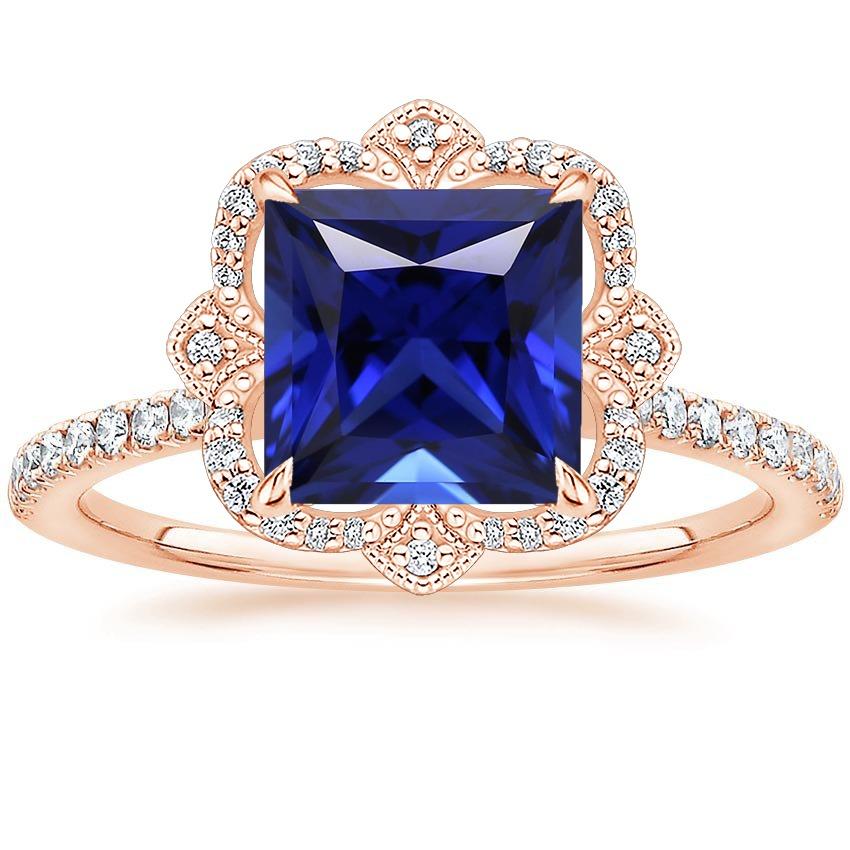 Picture of Harry Chad Enterprises 66044 6 CT Vintage Style Princess Blue Sapphire with Accents Diamond Ring&#44; Size 6.5