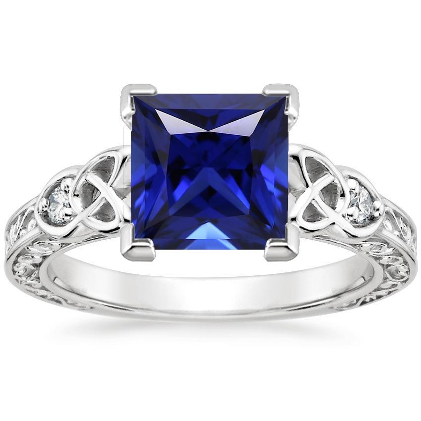 Picture of Harry Chad Enterprises 66046 3 Stone 5.25 CT Filigree Princess Blue Sapphire & Diamond Ring&#44; Size 6.5