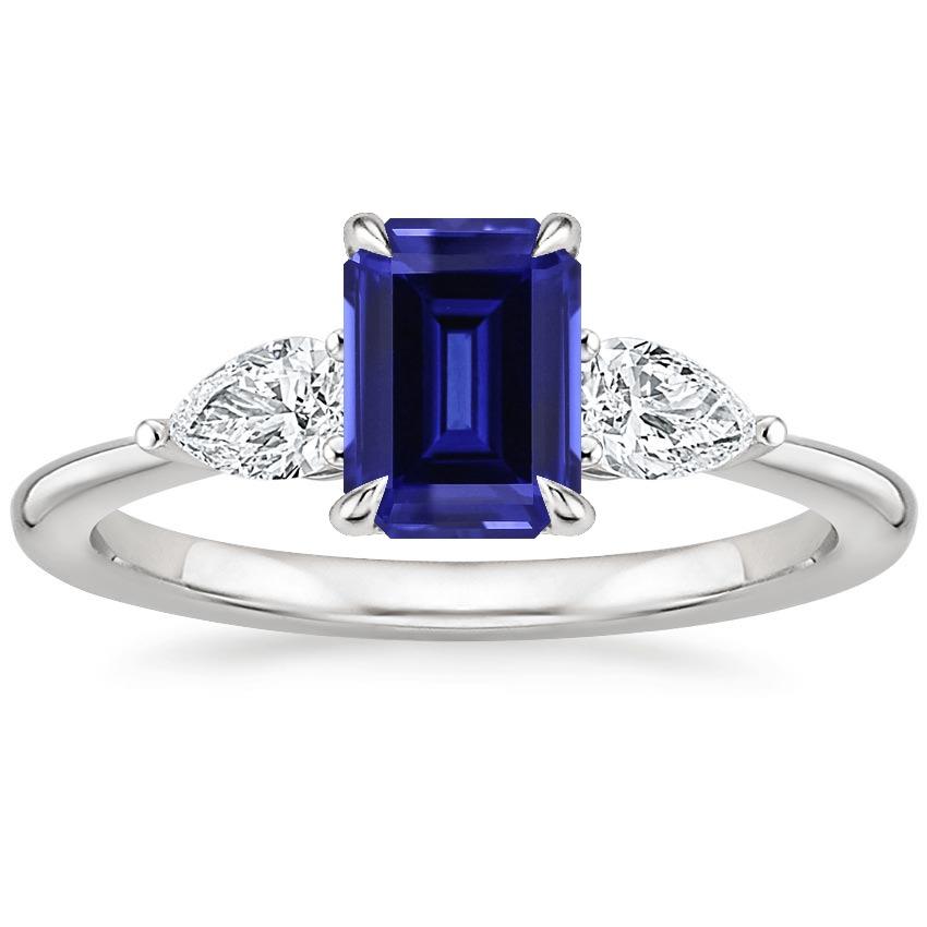 Picture of Harry Chad Enterprises 66047 3.50 CT Gold 3 Stone Emerald Cut Blue Sapphire & Pear Diamond Ring&#44; Size 6.5