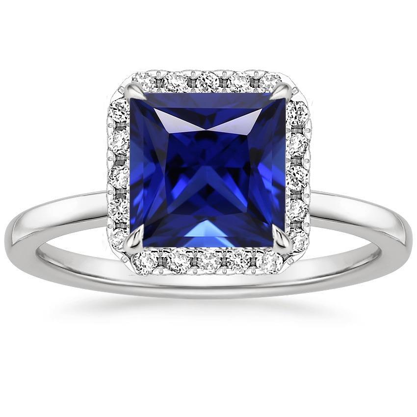 Picture of Harry Chad Enterprises 66051 5.50 CT Square Shaped Halo Diamond Ring with Ceylon Blue Sapphire&#44; Size 6.5
