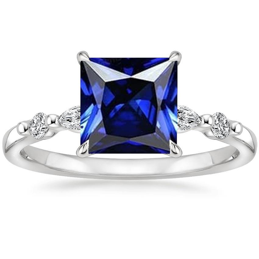 Picture of Harry Chad Enterprises 66064 5.25 CT 5 Stone Princess Blue Sapphire with Accents Diamond Ring&#44; Size 6.5