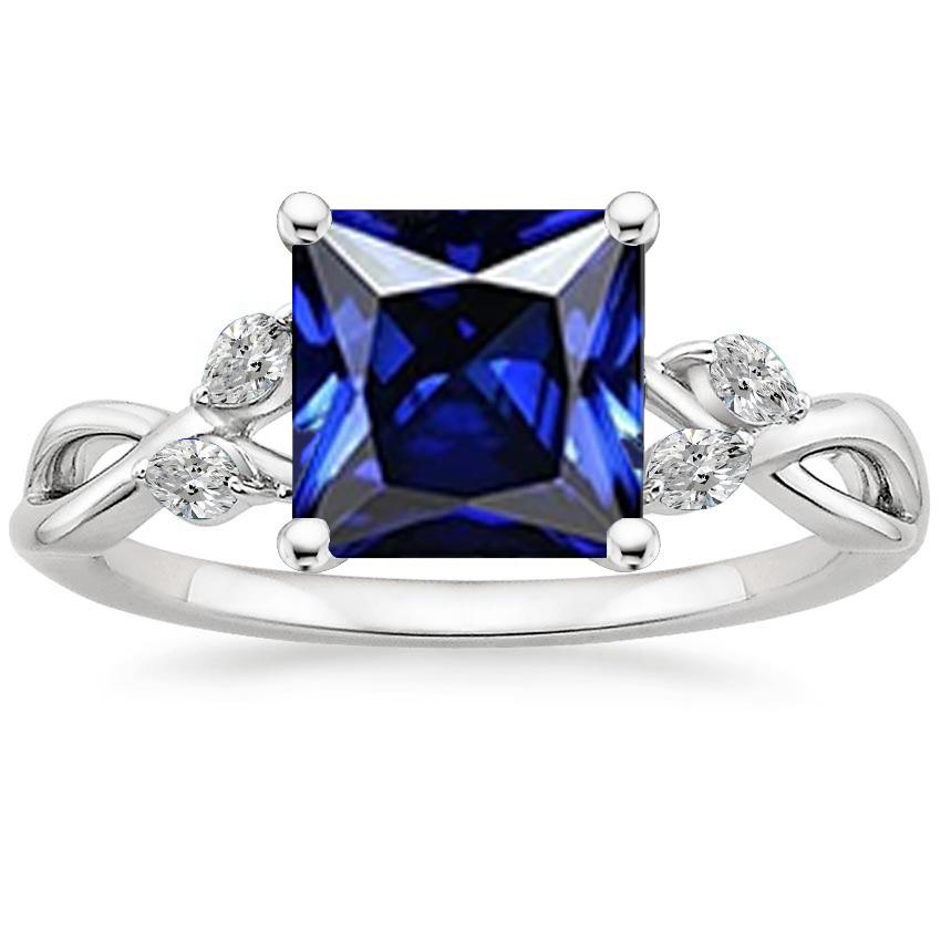 Picture of Harry Chad Enterprises 66065 5.25 CT Princess Blue Sapphire & Pear Diamond Accents Diamond Ring&#44; Size 6.5