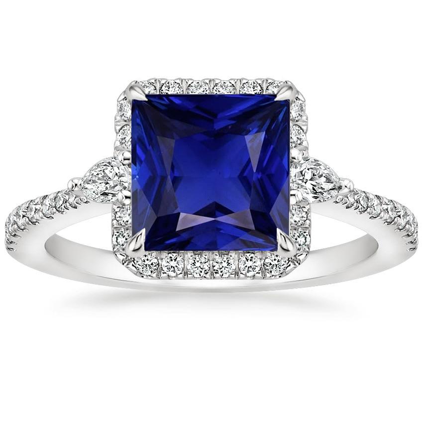 Picture of Harry Chad Enterprises 66067 6.25 CT Gold Halo Princess Blue Sapphire with Accents Diamond Ring&#44; Size 6.5