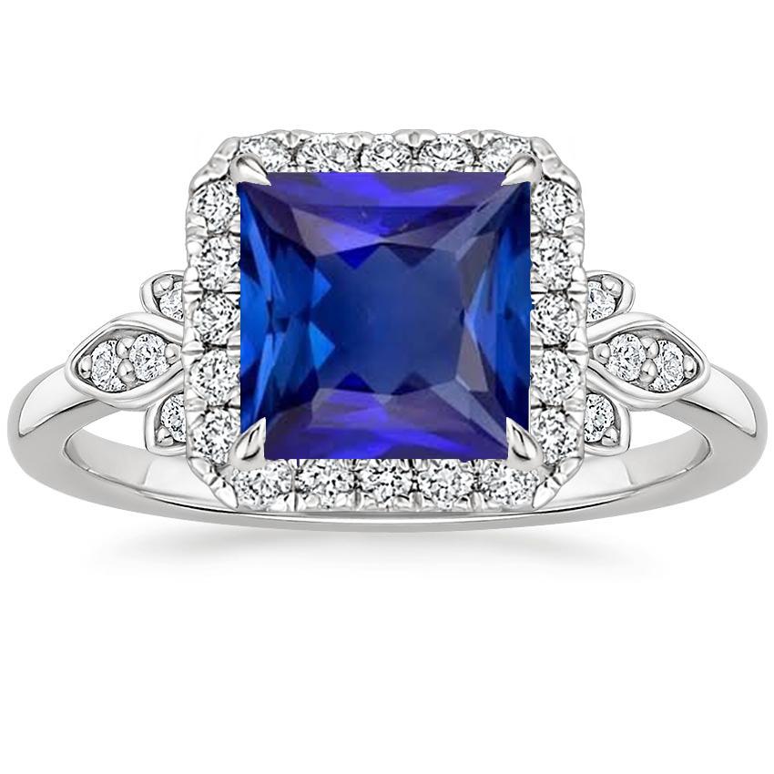 Picture of Harry Chad Enterprises 66068 6 CT Pave Halo Diamond Ring with Princess Blue Sapphire Center&#44; Gold - Size 6.5