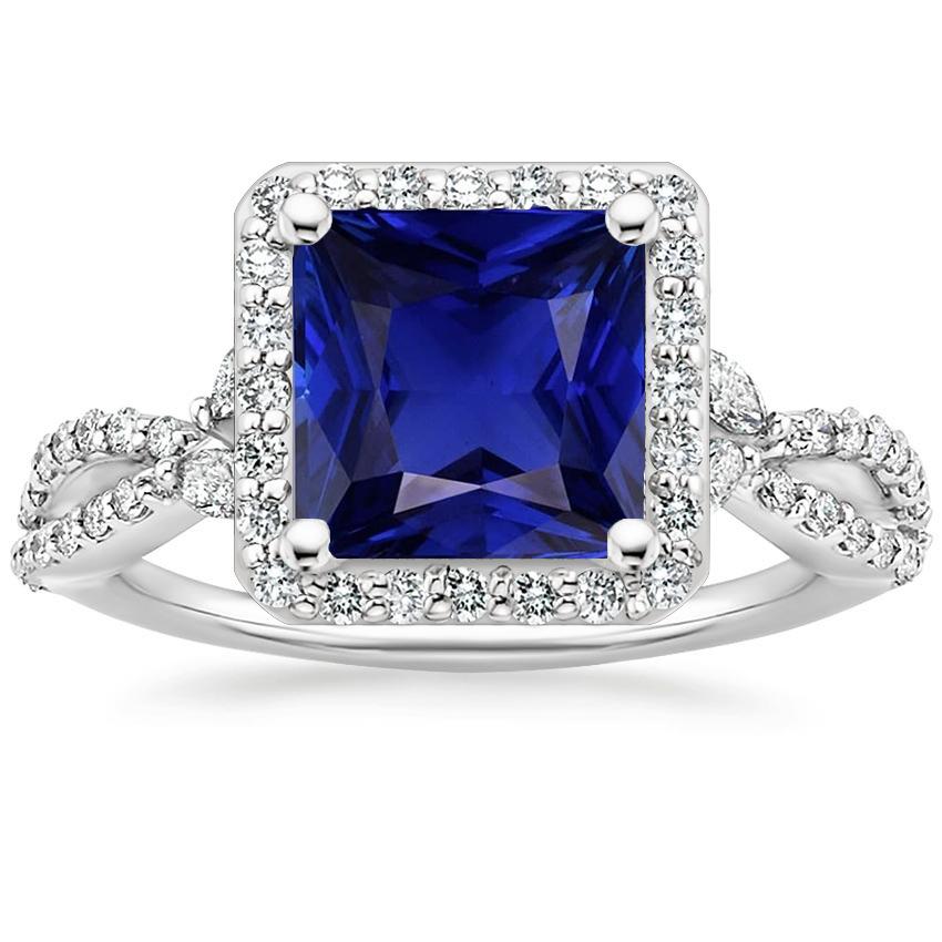 Picture of Harry Chad Enterprises 66069 6.25 CT Halo Sapphire Princess Cut Twisted Shank Gold Diamond Ring&#44; Size 6.5