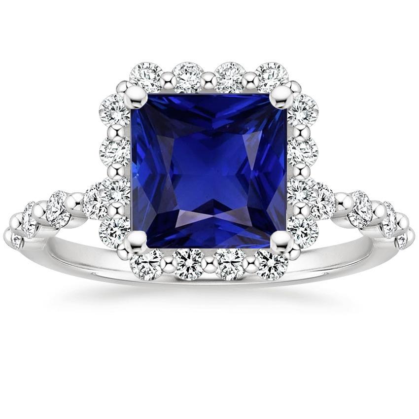 Picture of Harry Chad Enterprises 66071 6.25 CT Gold Halo Flower Style Princess Blue Sapphire Diamond Ring&#44; Size 6.5