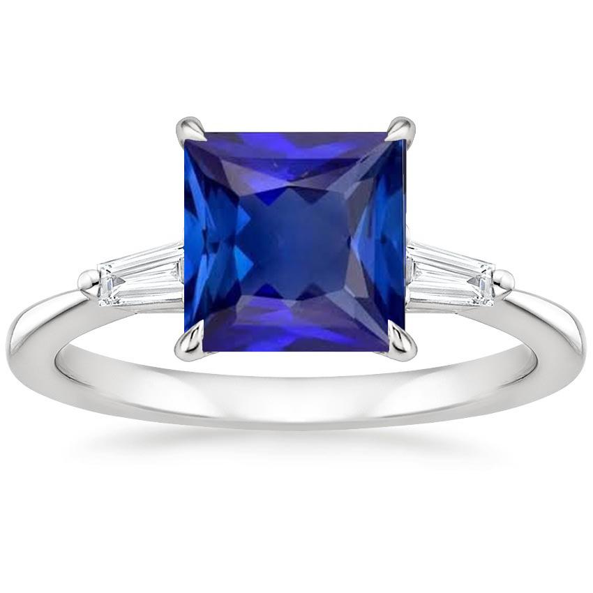 Picture of Harry Chad Enterprises 66072 5.50 CT 3 Stone Princess Blue Sapphire & Baguettes Diamond Ring&#44; Size 6.5