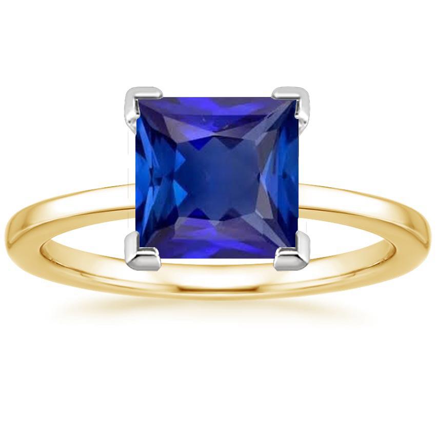 Picture of Harry Chad Enterprises 66076 5 CT Two Tone Solitaire Princess Cut Ceylon Sapphire Gemstone Ring&#44; Size 6.5