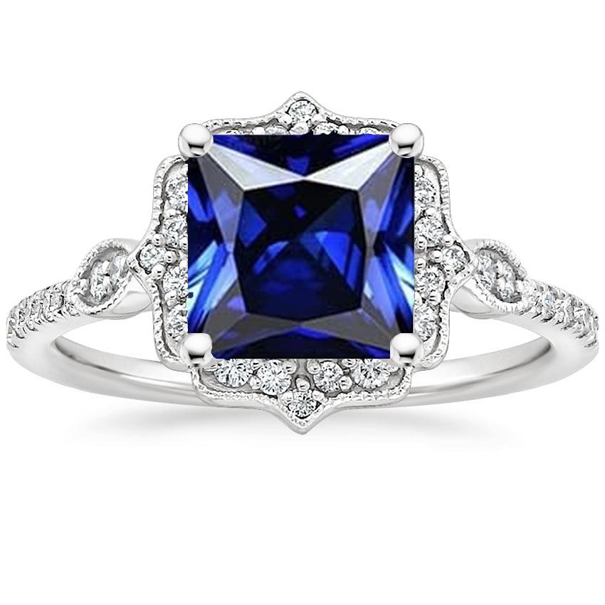 Picture of Harry Chad Enterprises 66082 6 CT Halo Vintage Style Ceylon Sapphire Princess Cut Diamond Ring&#44; Size 6.5