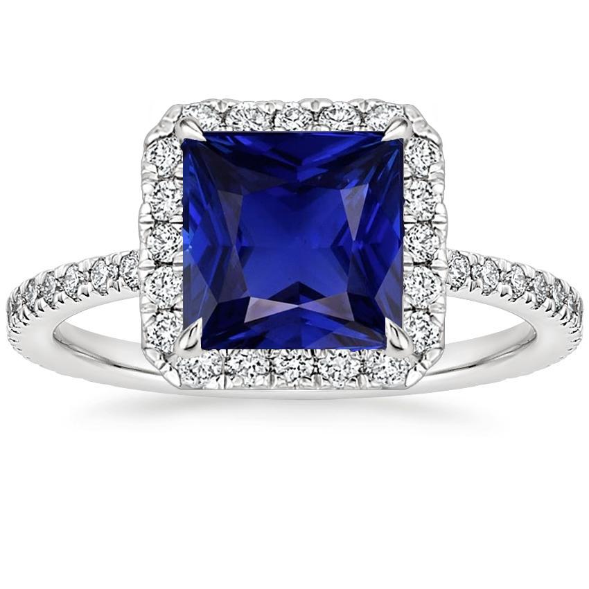 Picture of Harry Chad Enterprises 66091 6.50 CT Womens Halo Princess Blue Sapphire Center Diamond Ring&#44; Gold - Size 6.5