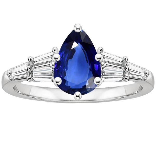 Picture of Harry Chad Enterprises 66538 4 CT Womens Blue Sapphire Ring with Baguette Diamond Accents, Size 6.5