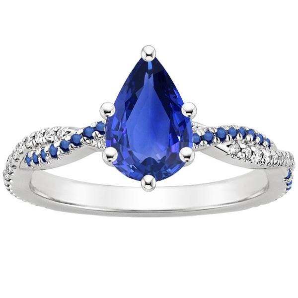 66539 3.75 CT Pear Solitaire Ring with Blue Sapphire & Diamond Accents, Size 6.5