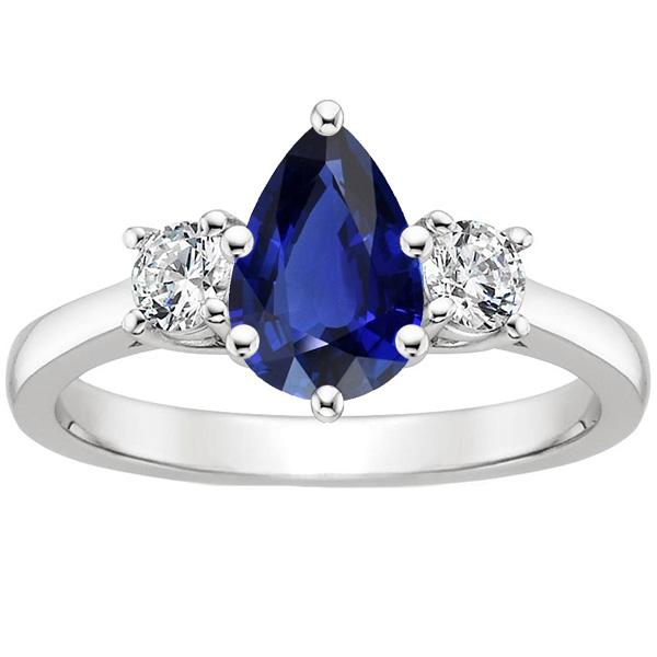 Picture of Harry Chad Enterprises 66540 3 CT Round Diamond 3 Stones Pear Cut Ceylon Sapphire Ring, Size 6.5