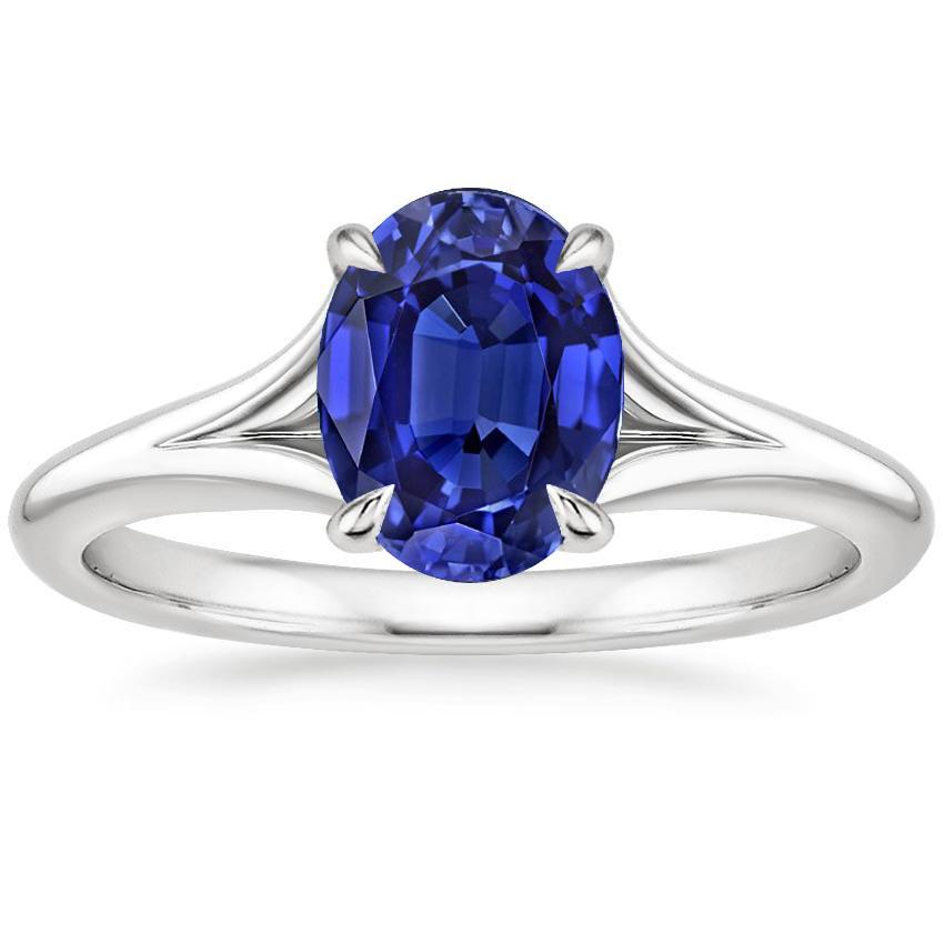 2 CT Prong Set Oval Ceylon Sapphire Solitaire Ring, 14K White Gold - Size 6.5