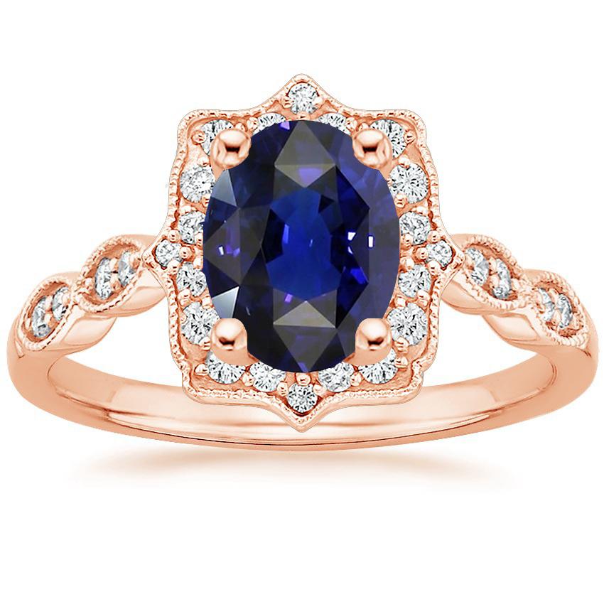 66563 3.75 CT Vintage Style Oval Ceylon Sapphire & Diamonds Halo Ring, Size 6.5
