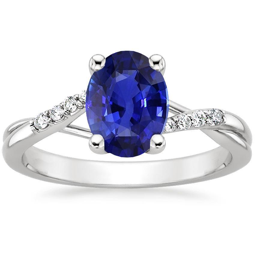 Picture of Harry Chad Enterprises 66568 3 CT Diamond Split Shank Oval Cut Blue Sapphire Engagement Ring, Size 6.5
