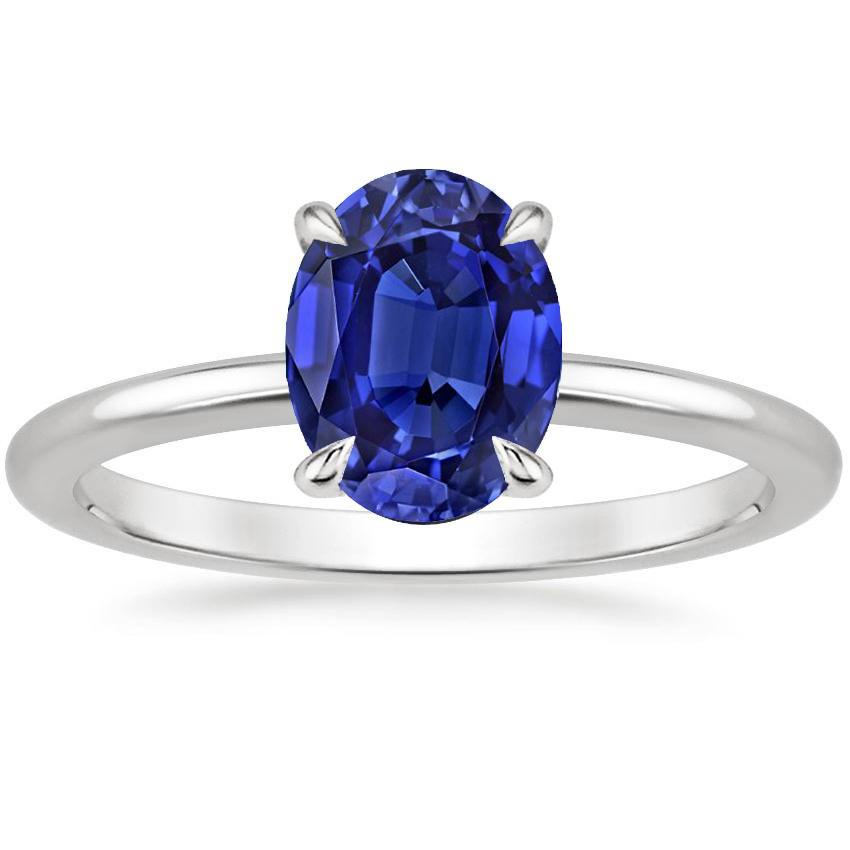 66574 2 CT 14K White Gold Oval Cut Ceylon Sapphire Solitaire Ring, Size 6.5