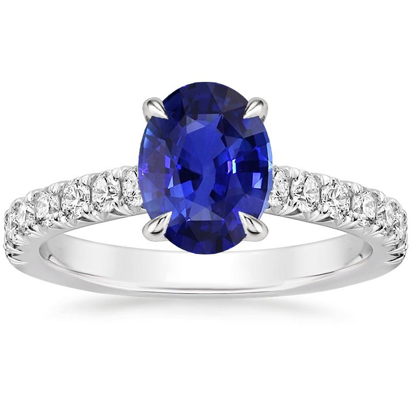 66576 4 CT Solitaire Ring with Diamonds Accents Oval Blue Sapphire, Size 6.5