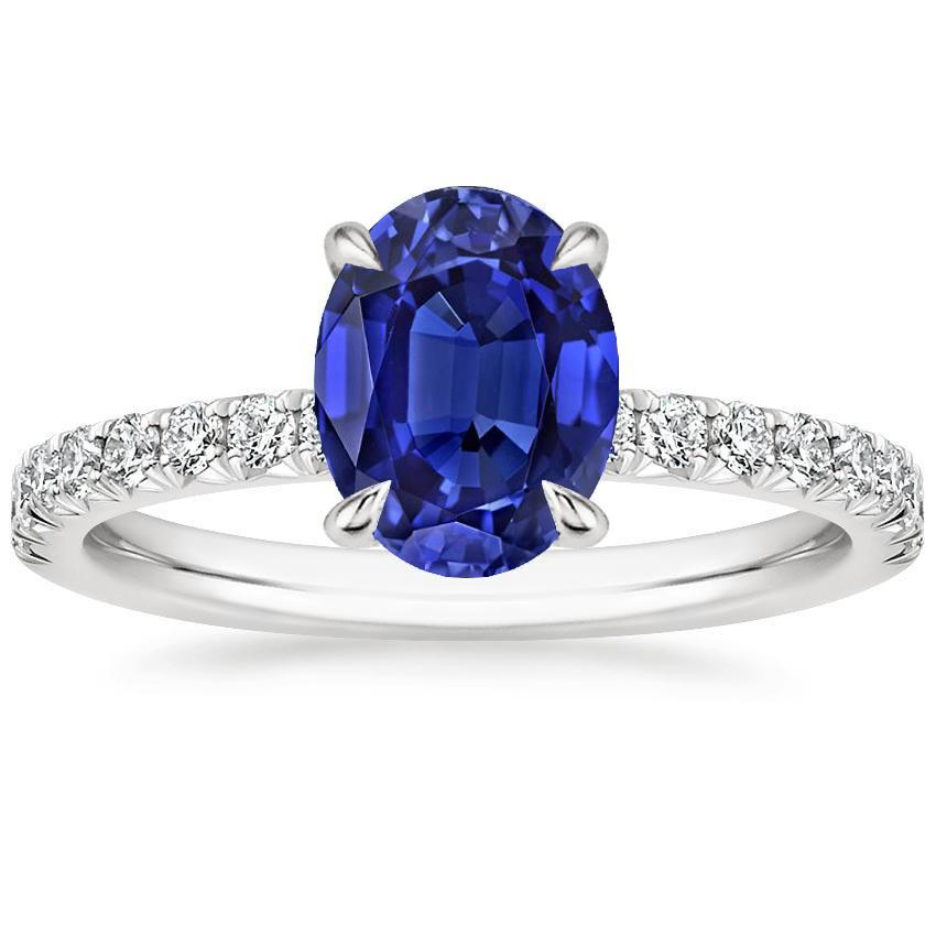 Picture of Harry Chad Enterprises 66590 4 CT Solitaire Sri Lankan Sapphire Ring with Diamond Accents, Size 6.5