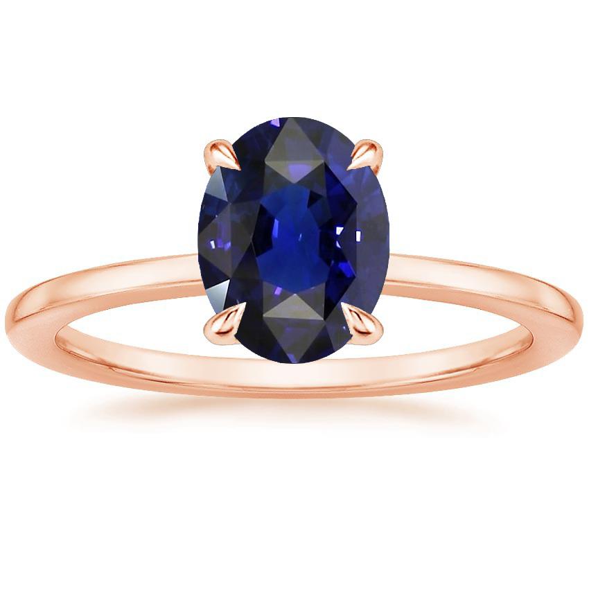 66592 Oval Cut Rose Gold Ceylon Sapphire 3 CT Prong Set Solitaire Ring, Size 6.5