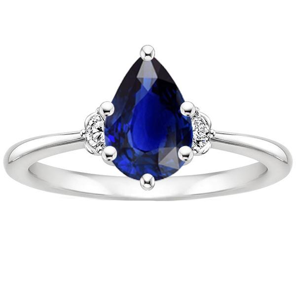 Picture of Harry Chad Enterprises 66594 3.50 CT Blue Sapphire 3 Stones Diamond Pear Cut Engagement Ring, Size 6.5