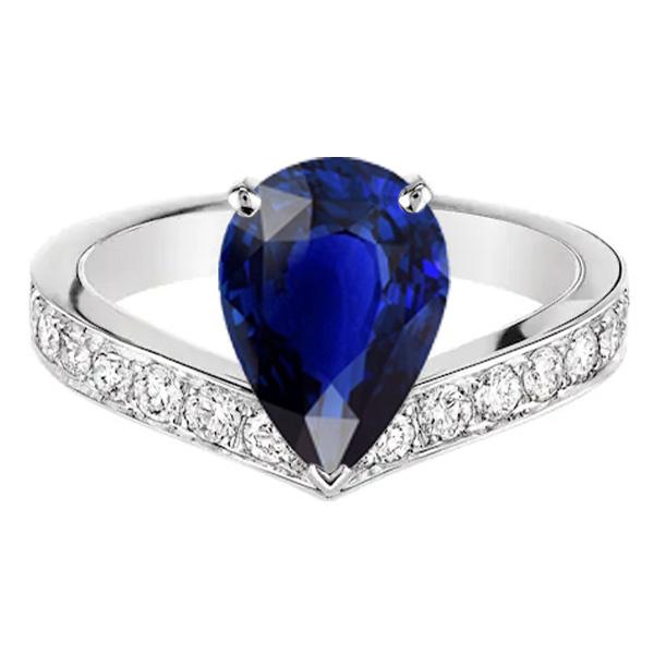 67020 Diamond Pear Ceylon Sapphire 4 CT Ladies Anniversary Ring, Size 6.5