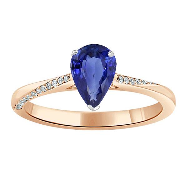 67021 2.50 CT Diamond Pear Shaped Ceylon Sapphire Ring, Size 6.5