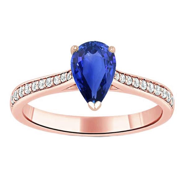 67023 3 CT Gemstone Pear Shaped Ceylon Sapphire Wedding Ring, Size 6.5