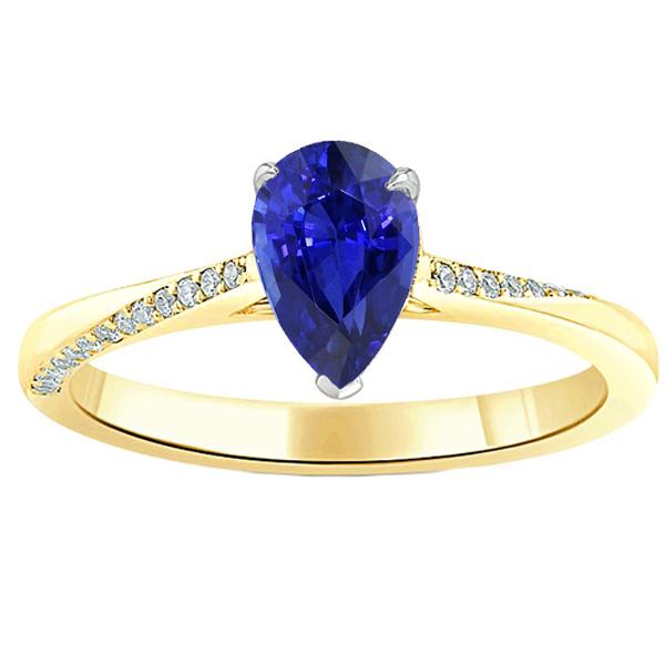 2.50 CT Pear Solitaire Srilanka Sapphire Ring with Diamond Accents, Size 6.5
