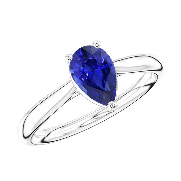 67036 1.50 CT Gold Solitaire Pear Shaped Srilanka Sapphire Ring, Size 6.5