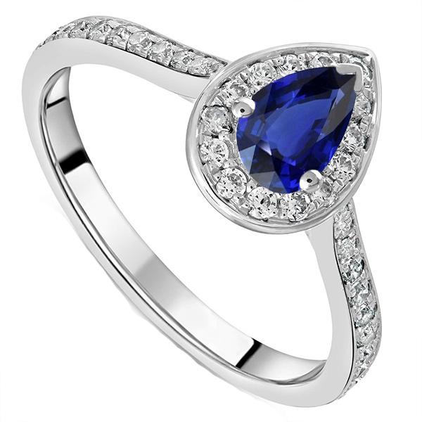 67039 4 CT White Gold Halo Ceylon Diamond Accented Sapphire Ring, Size 6.5