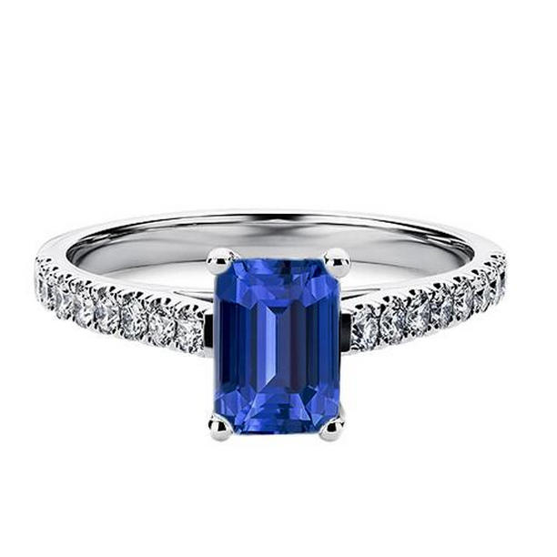 67044 2.50 CT Emerald Blue Sapphire Gemstone with Accents Diamond Ring, Size 6.5