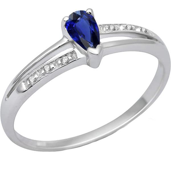 67056 2 CT Pear Ceylon Sapphire Split Shank Diamonds Wedding Ring, Size 6.5